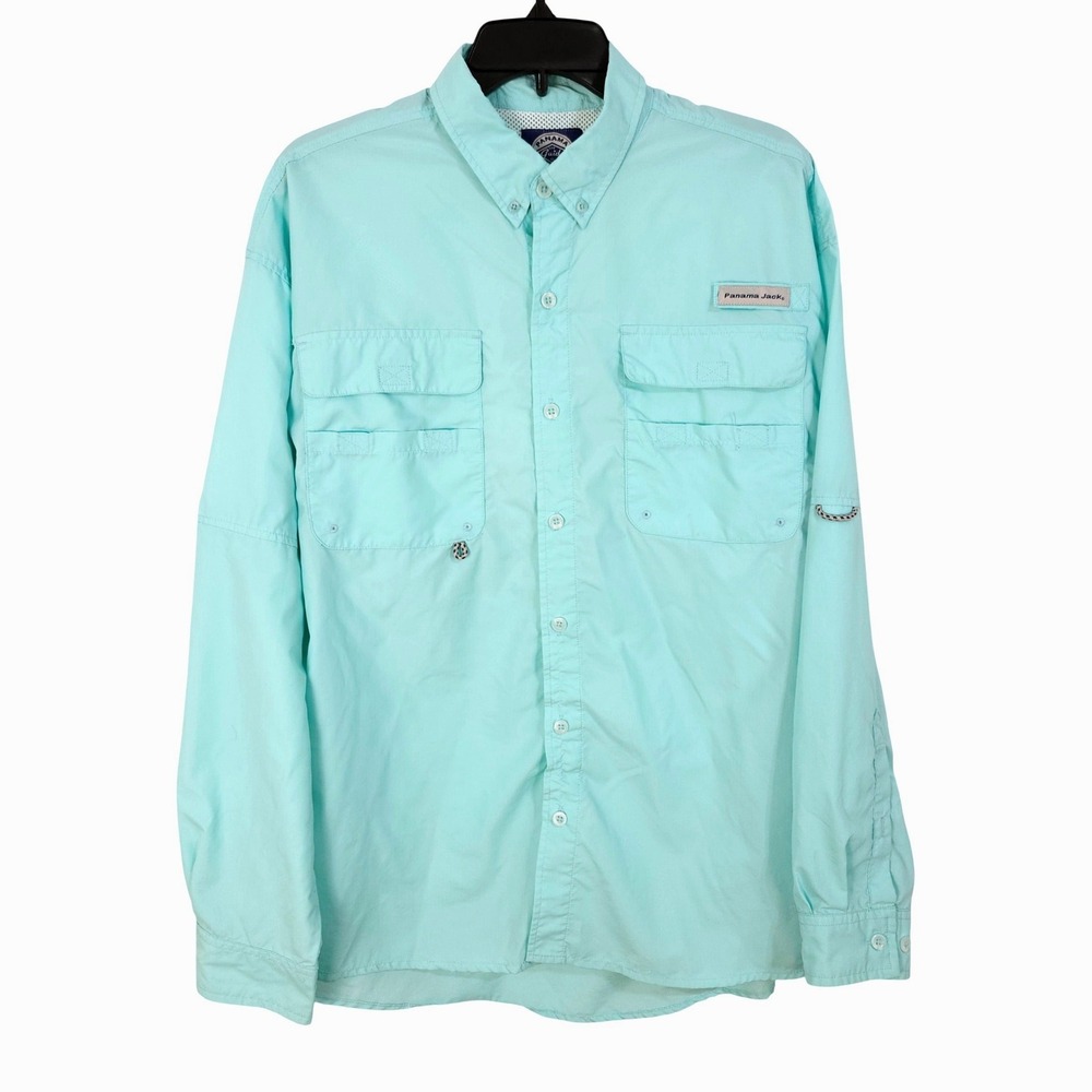 Panama Jack Guide Shirt Mens Large Long Sleeve Button Down Aqua Fishing Outdoor‎